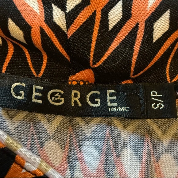 George Shirt Orange Brown Multicolor Geometric Patterned Blouse Women's Sz S - Picture 7 of 7